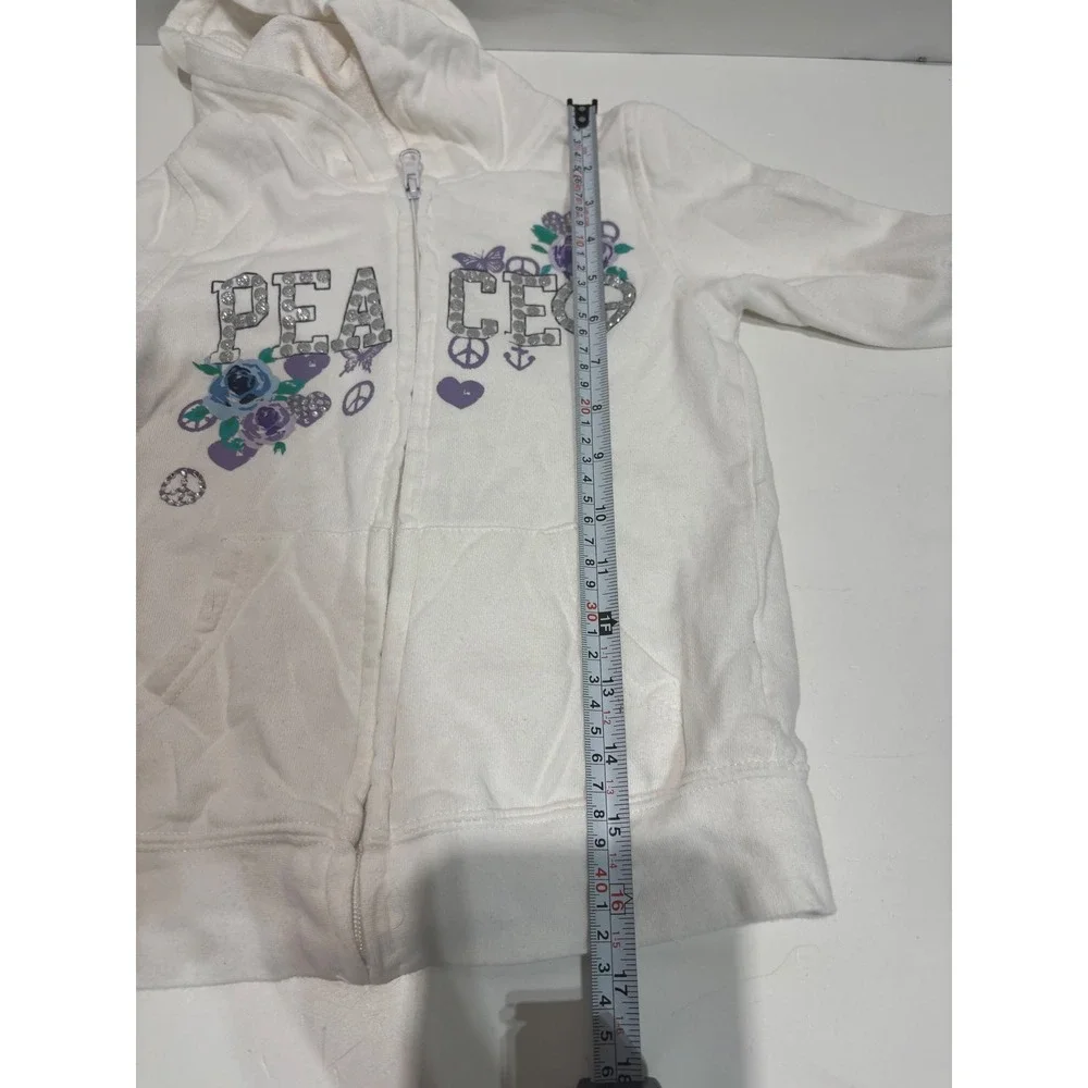 The Children's Place Hoodie Kids Size S 5/6 White Peace Floral Studded Zip Up
